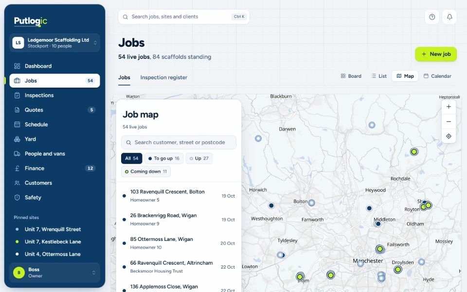 On the map. Every live job by stage on the map.